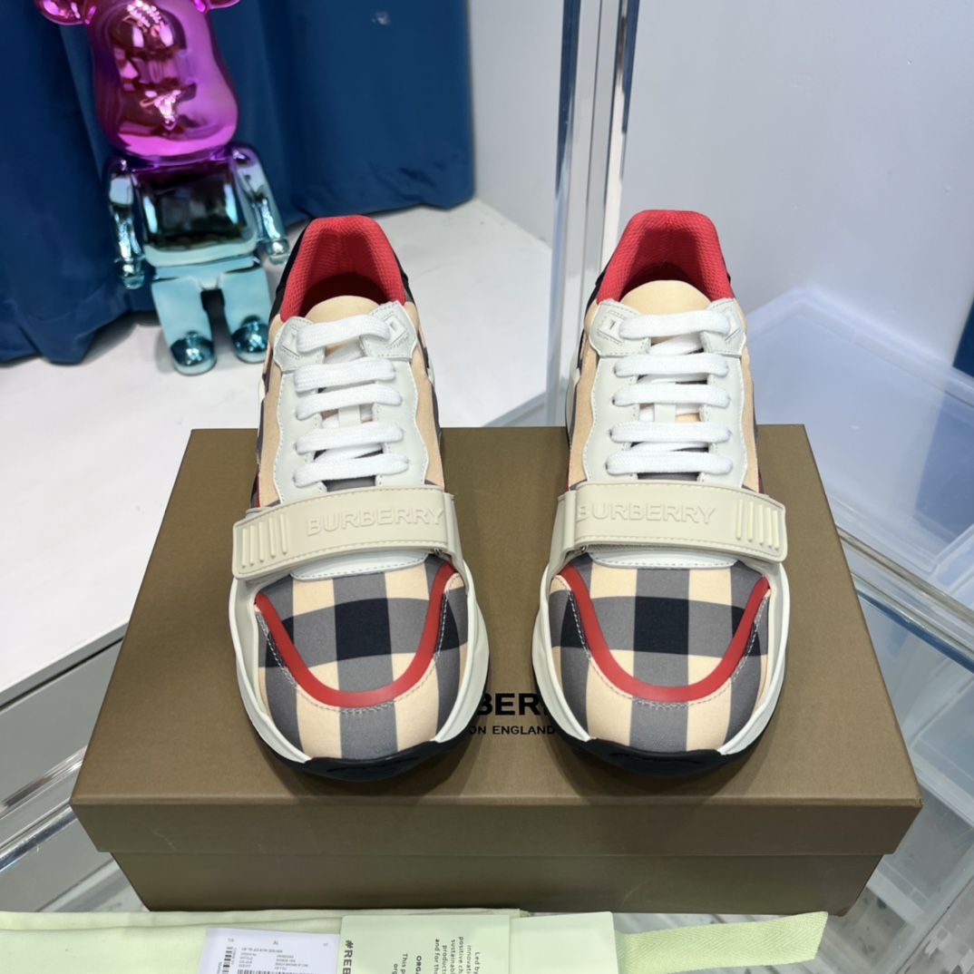 Burberry Check Nylon And Leather Sneakers - DopestKickz