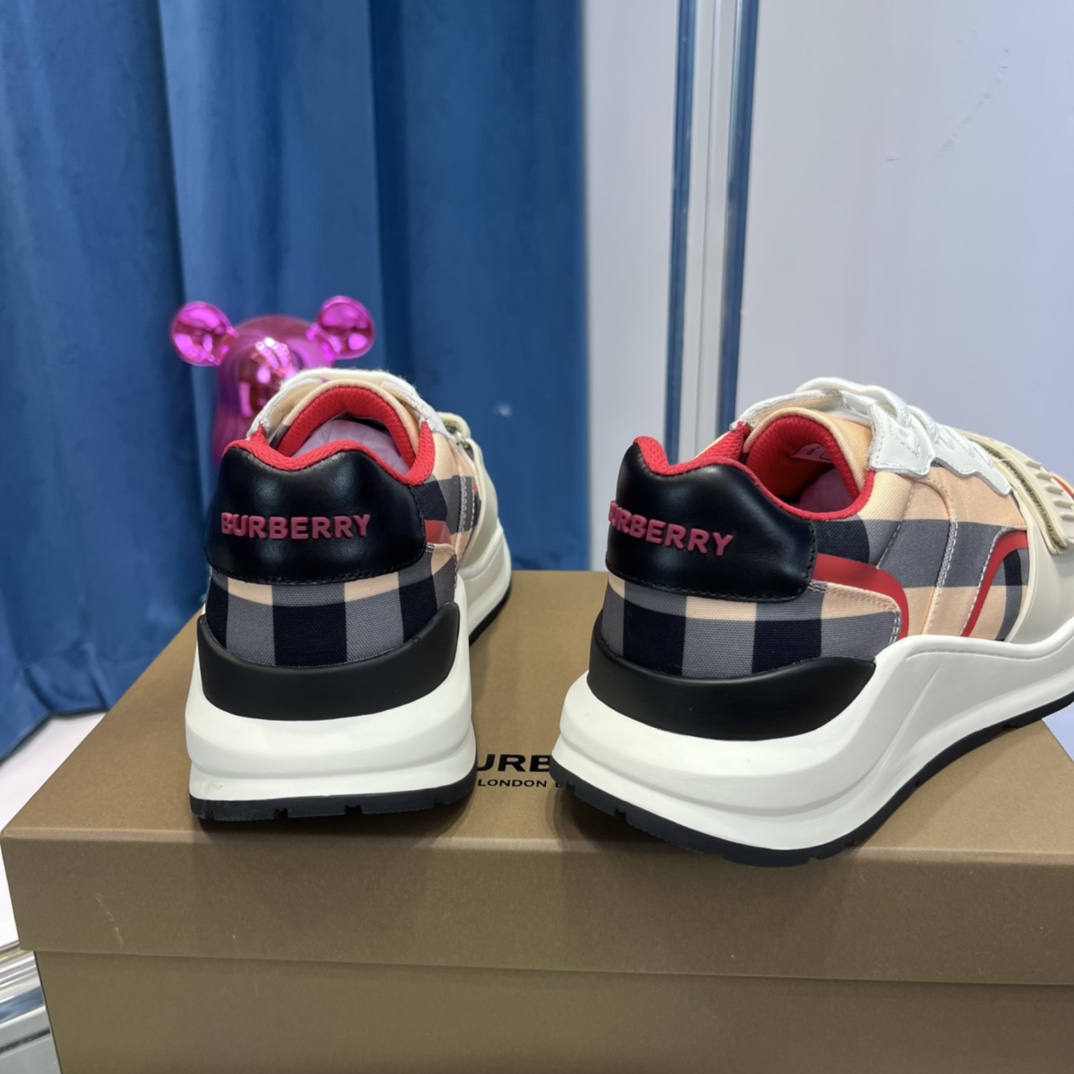 Burberry Check Nylon And Leather Sneakers - DopestKickz