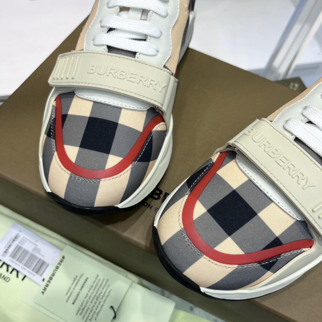 Burberry Check Nylon And Leather Sneakers - DopestKickz
