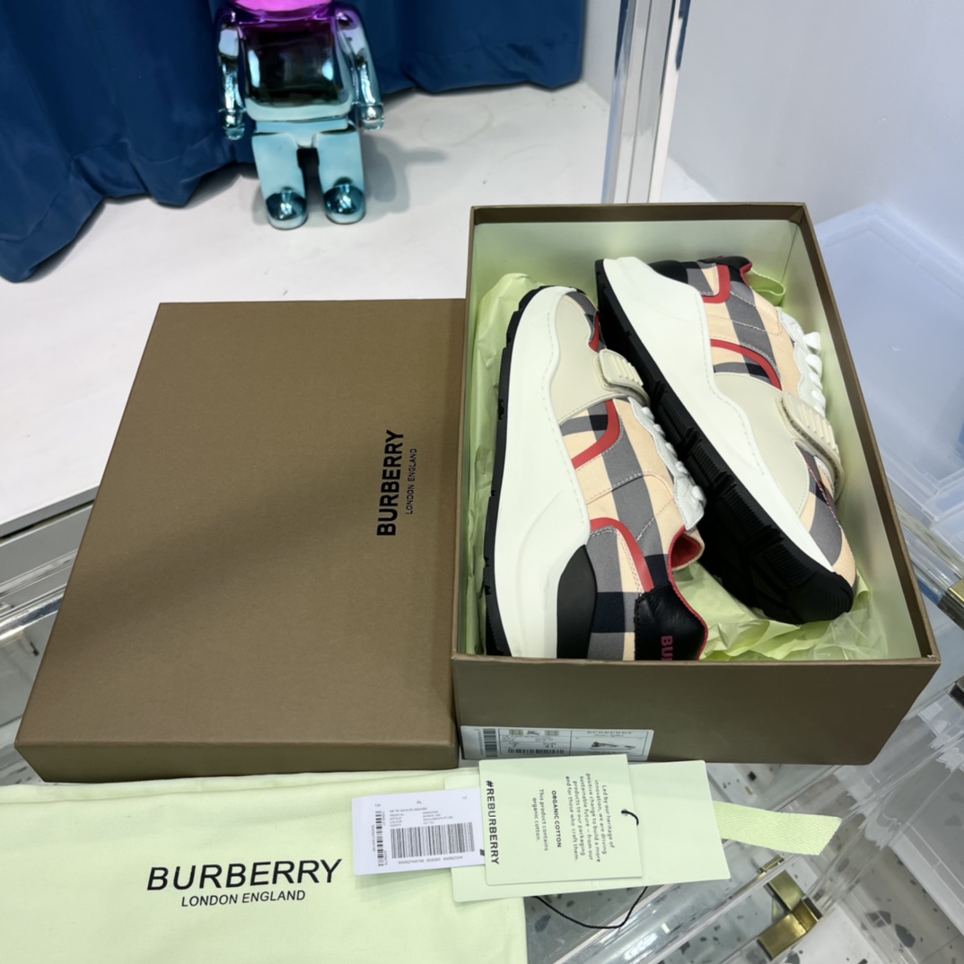 Burberry Check Nylon And Leather Sneakers - DopestKickz