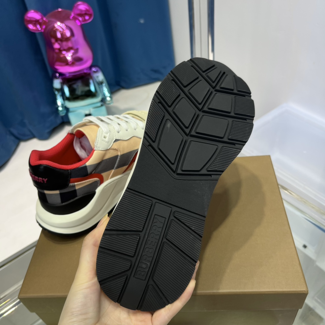 Burberry Check Nylon And Leather Sneakers - DopestKickz