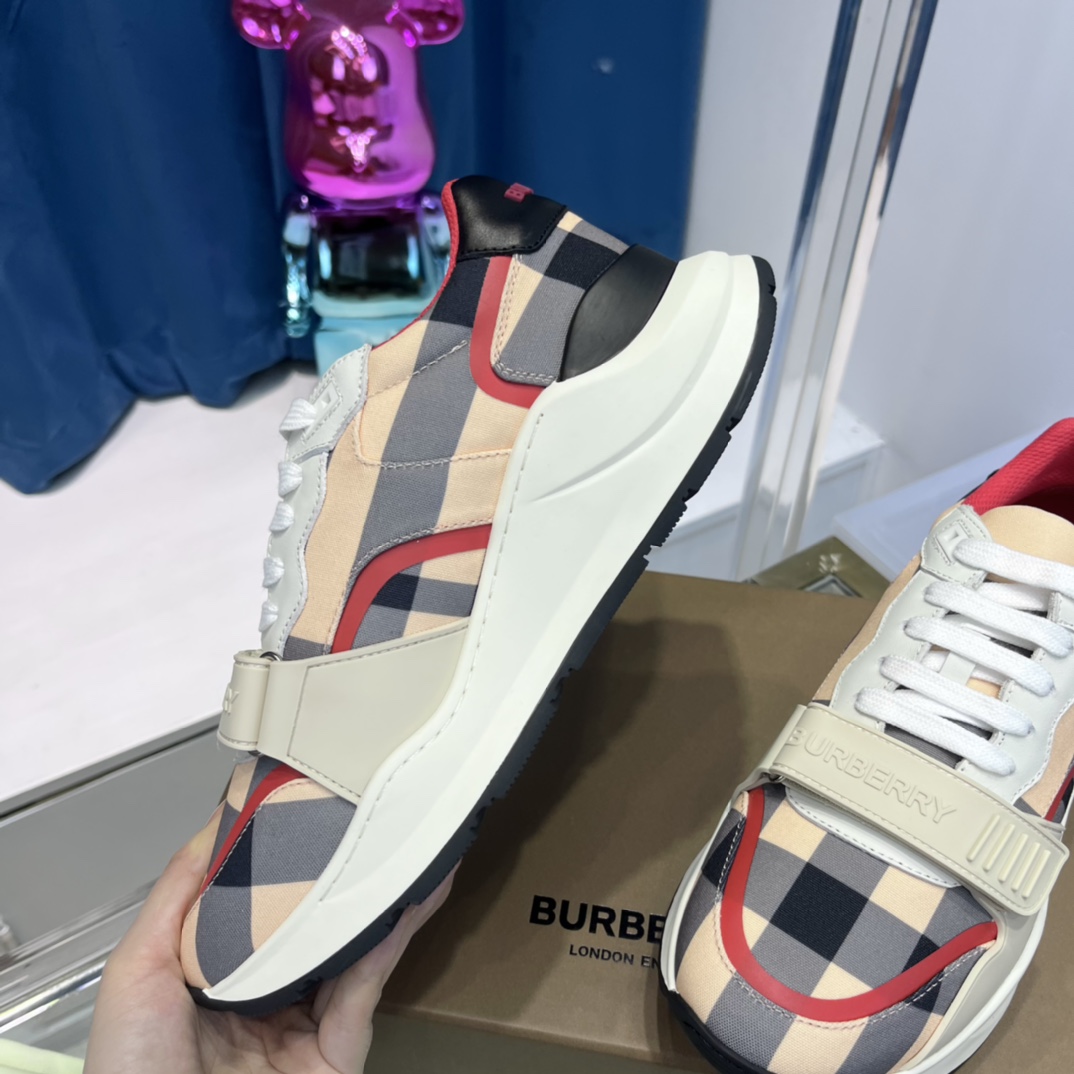 Burberry Check Nylon And Leather Sneakers - DopestKickz