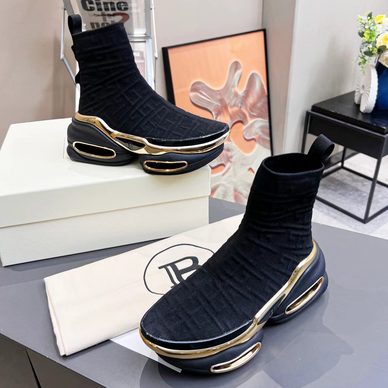 Balmain Kknit And Suede B-Bold High-Top Sneakers - DopestKickz