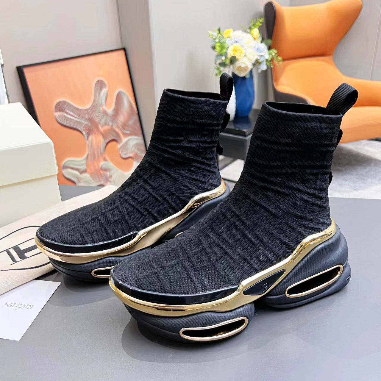 Balmain Kknit And Suede B-Bold High-Top Sneakers - DopestKickz