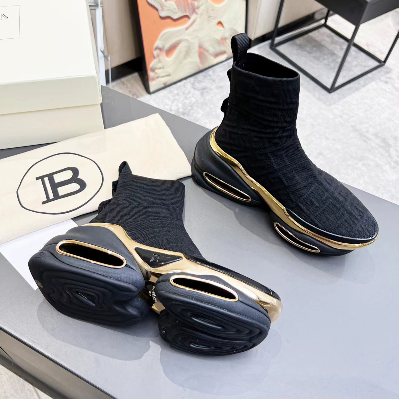 Balmain Kknit And Suede B-Bold High-Top Sneakers - DopestKickz