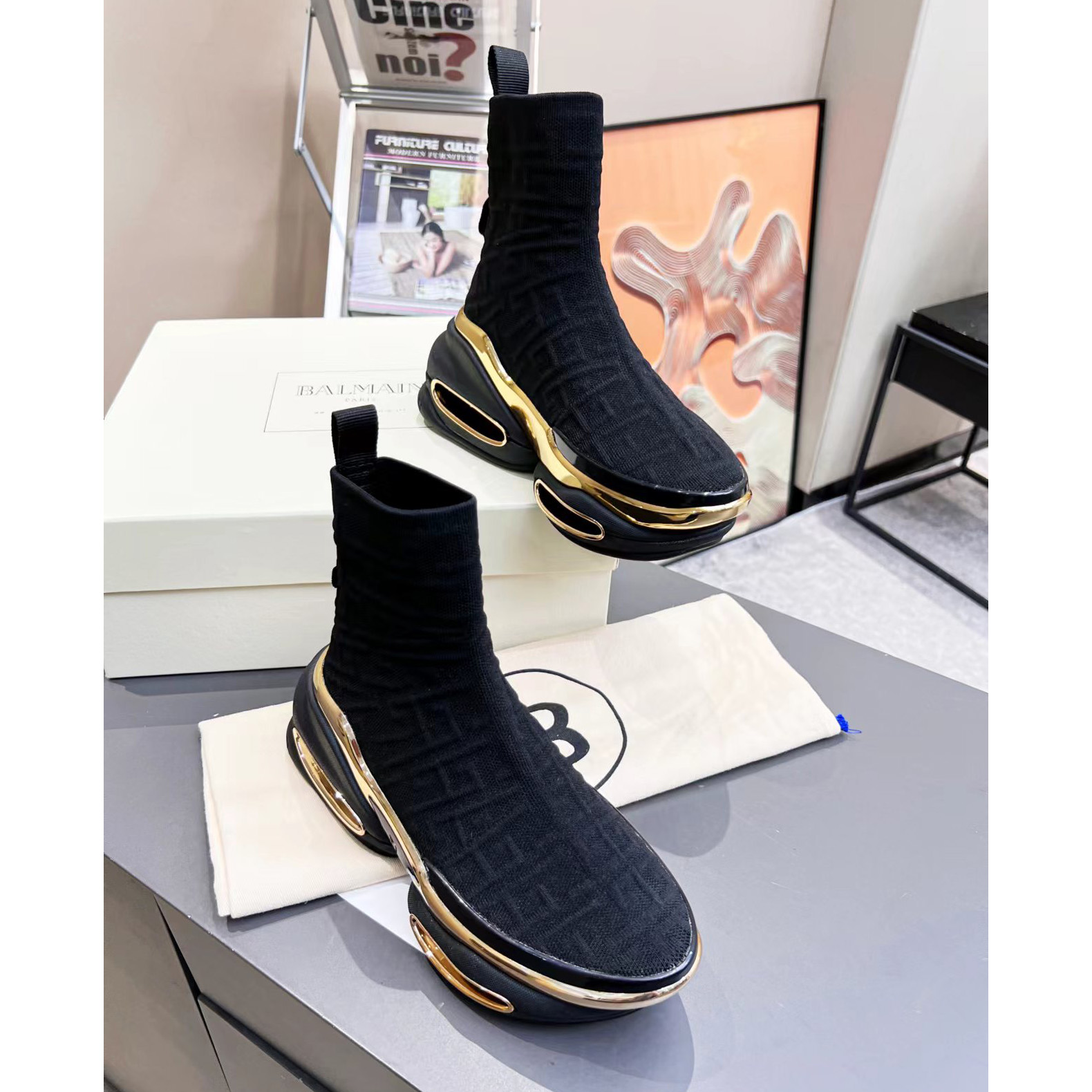 Balmain Kknit And Suede B-Bold High-Top Sneakers - DopestKickz