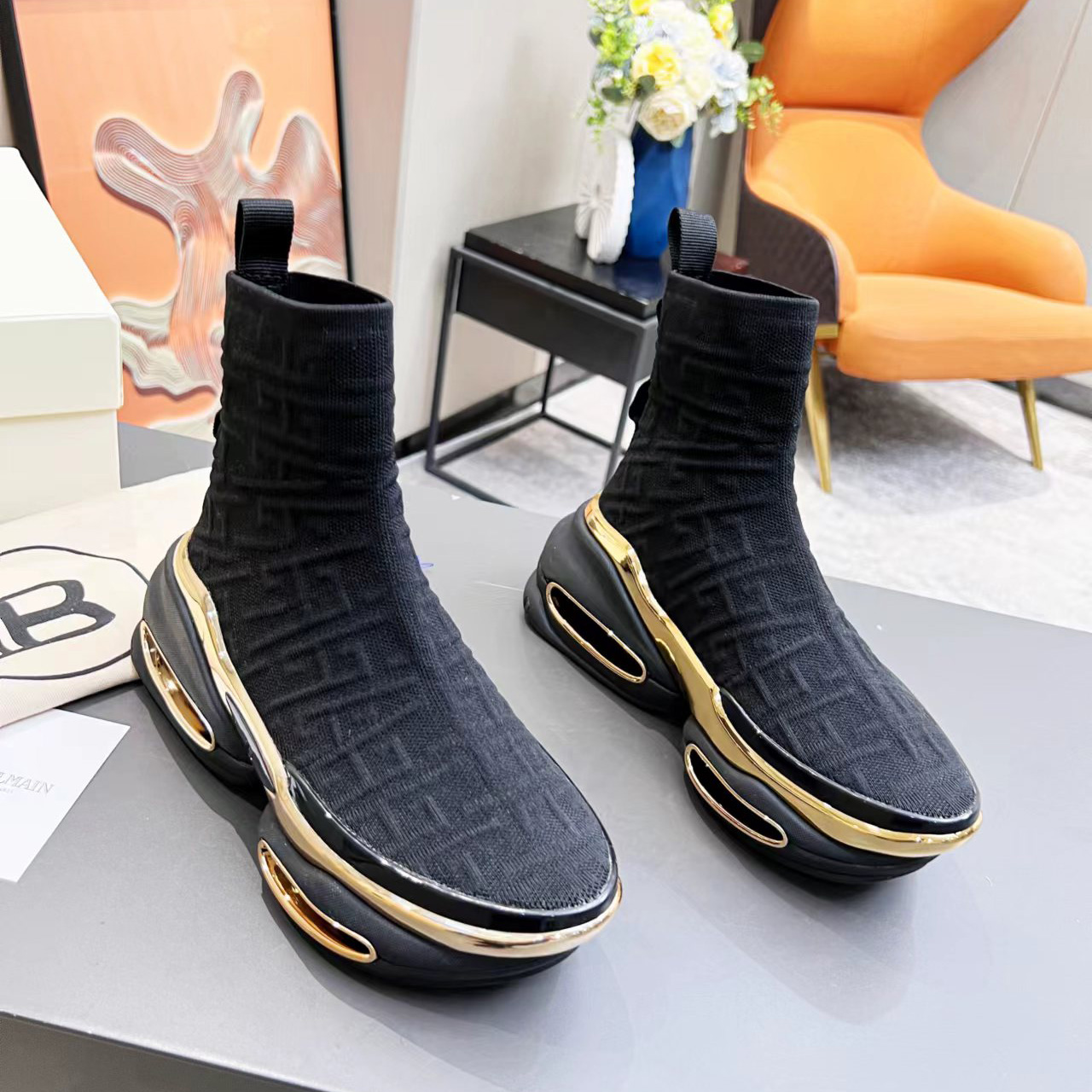 Balmain Kknit And Suede B-Bold High-Top Sneakers - DopestKickz