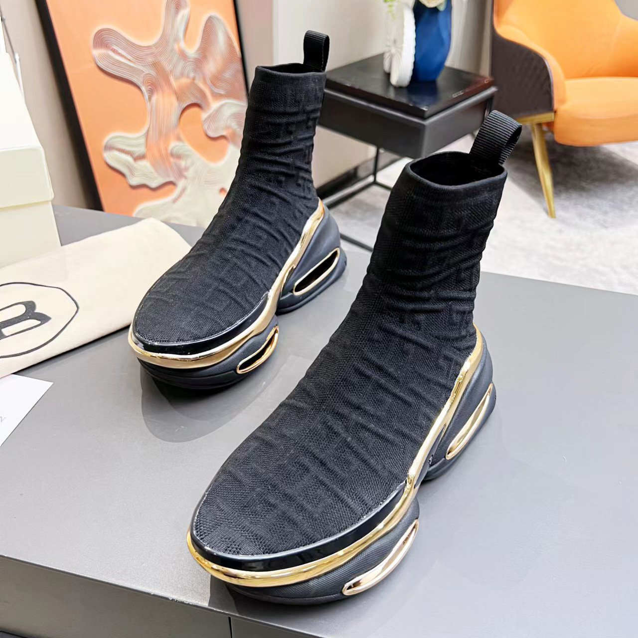 Balmain Kknit And Suede B-Bold High-Top Sneakers - DopestKickz