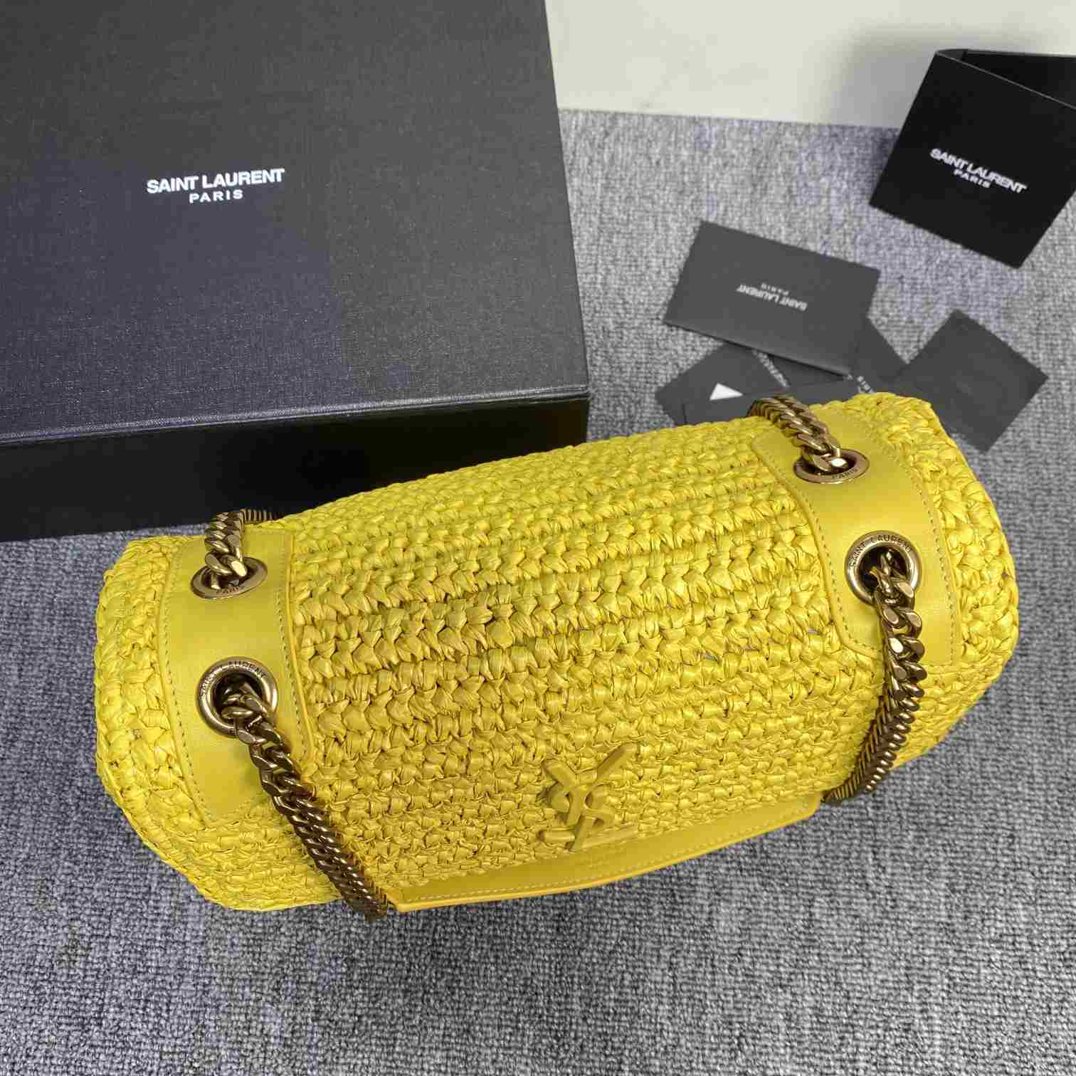 Saint Laurent Niki Medium Chain Bag In Raffia And Leather(28-22-9cm) - DopestKickz