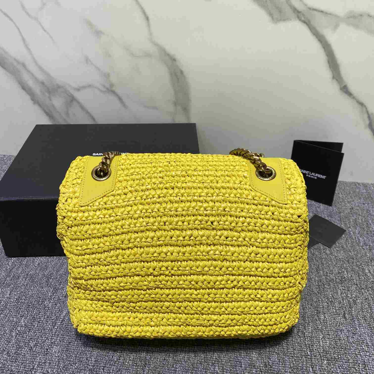 Saint Laurent Niki Medium Chain Bag In Raffia And Leather(28-22-9cm) - DopestKickz