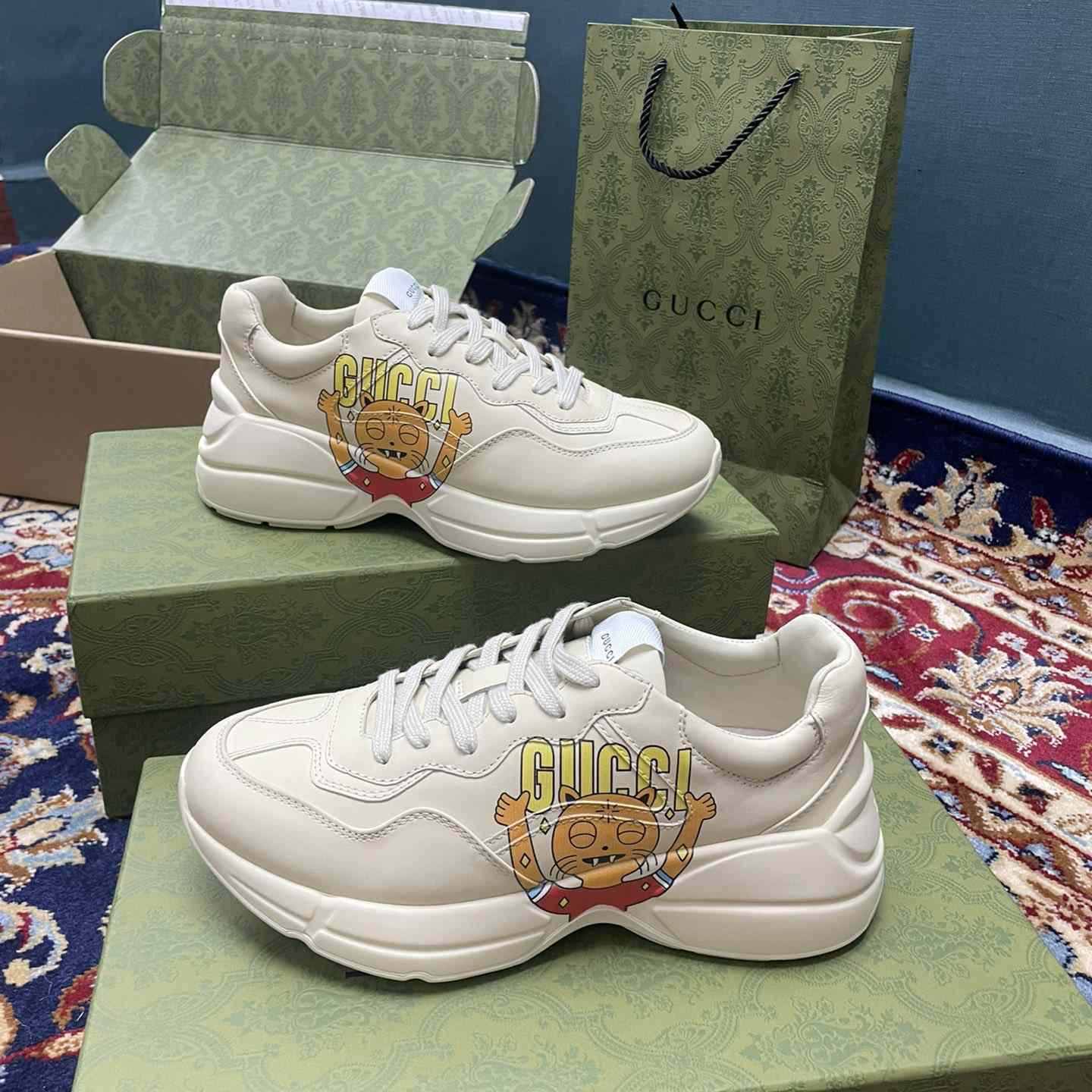Gucci Rhyton Sneaker With Cat Print - DopestKickz