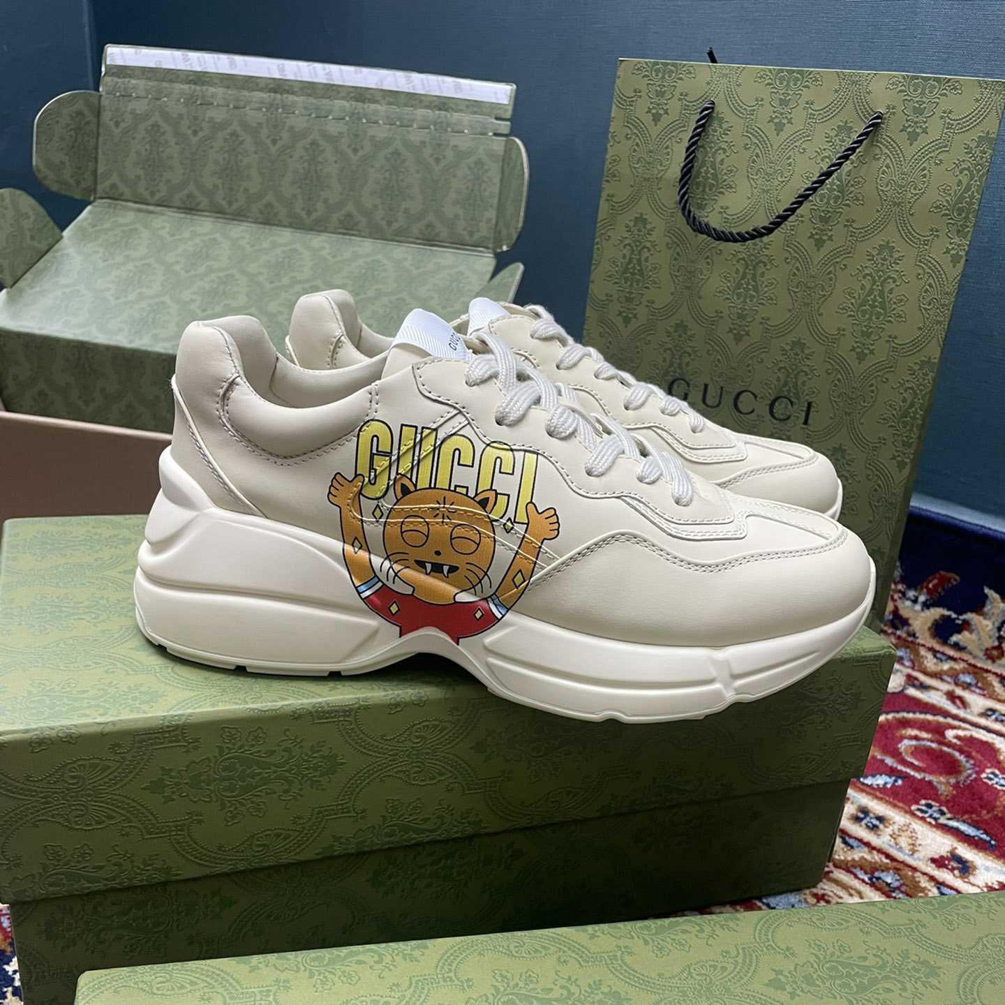 Gucci Rhyton Sneaker With Cat Print - DopestKickz
