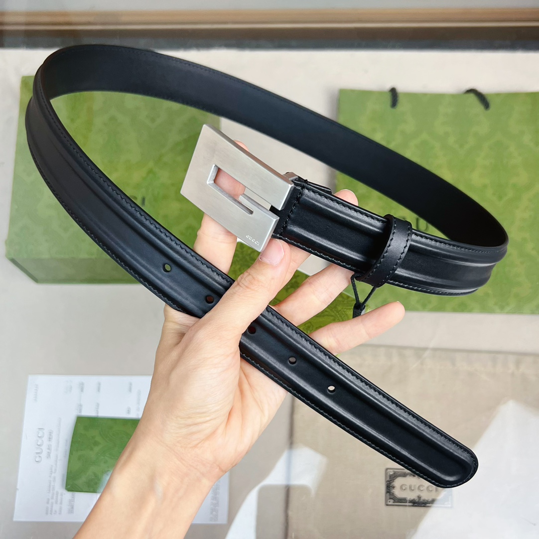 Gucci Thin Belt With Engraved Square G Buckle - DopestKickz