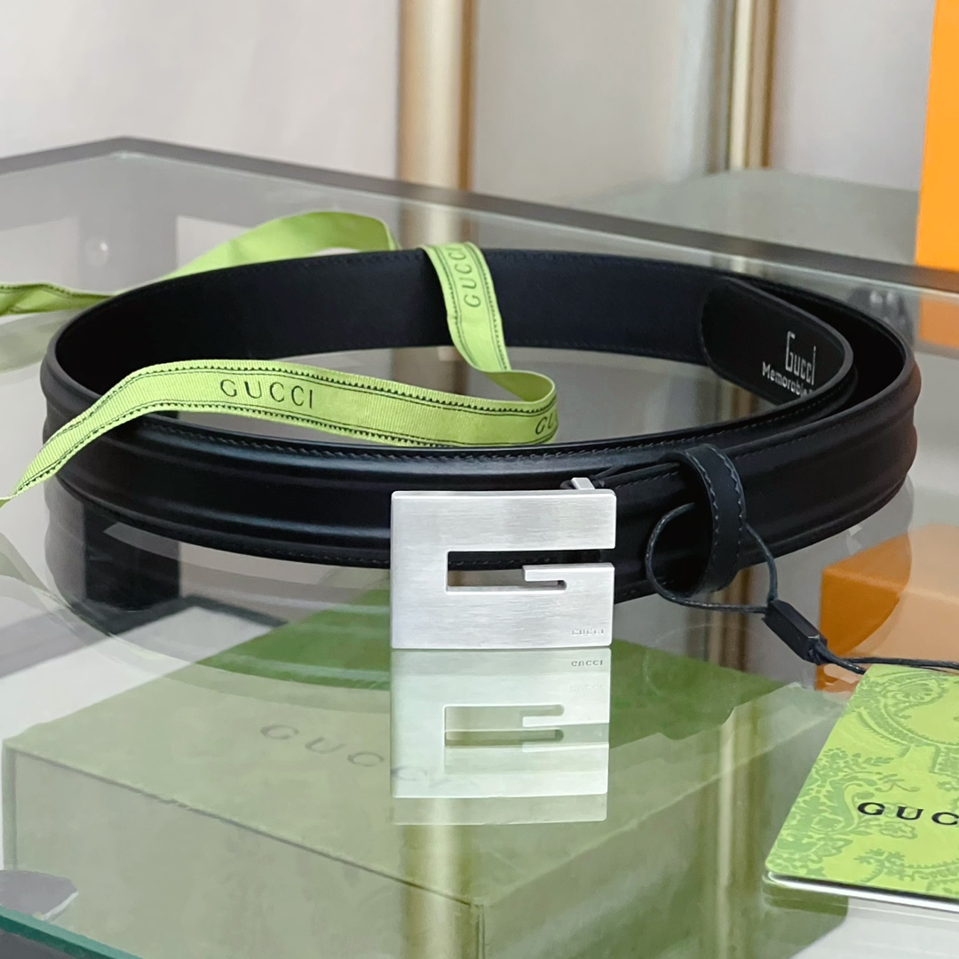 Gucci Thin Belt With Engraved Square G Buckle - DopestKickz