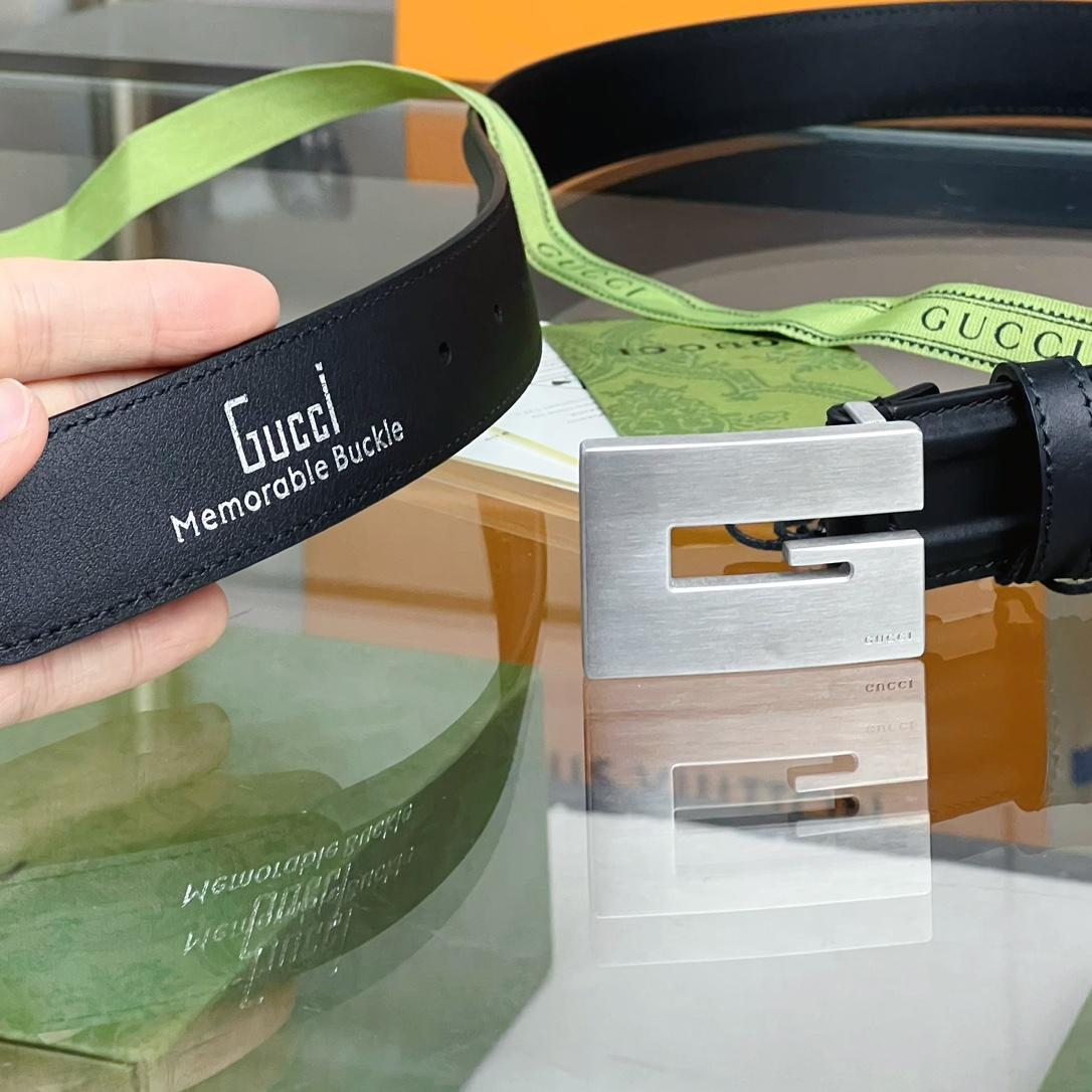 Gucci Thin Belt With Engraved Square G Buckle - DopestKickz