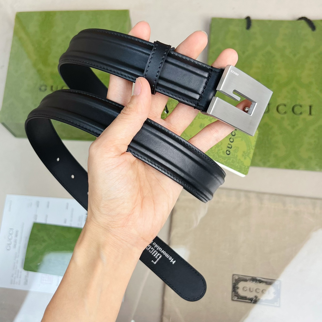 Gucci Thin Belt With Engraved Square G Buckle - DopestKickz