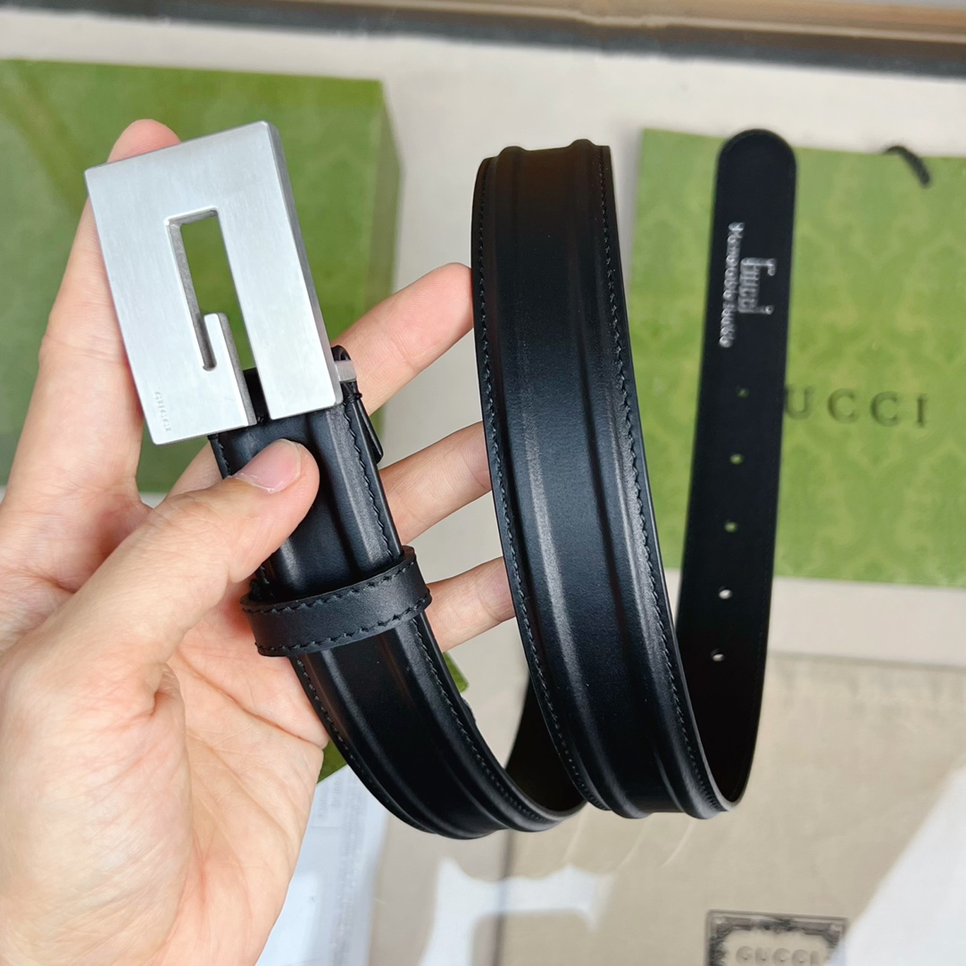 Gucci Thin Belt With Engraved Square G Buckle - DopestKickz