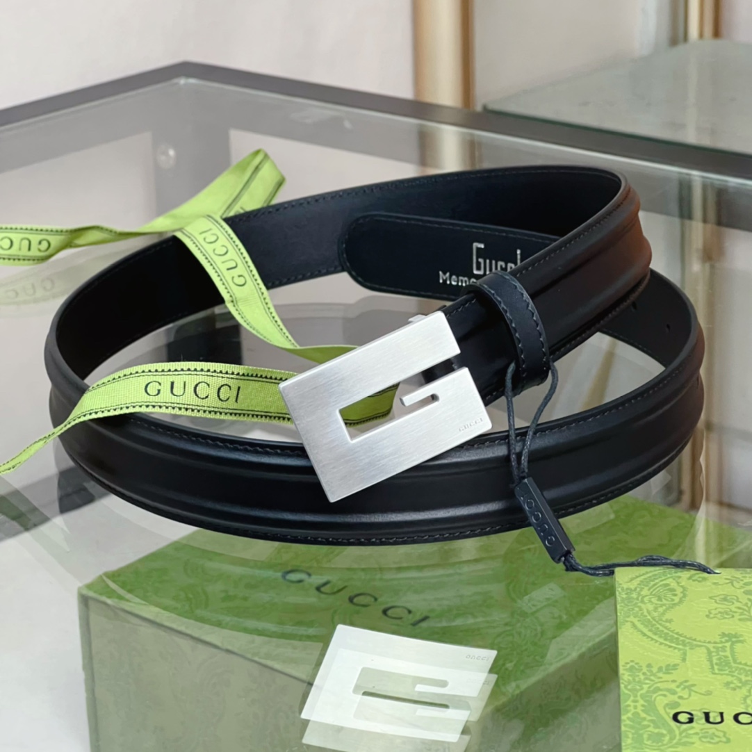 Gucci Thin Belt With Engraved Square G Buckle - DopestKickz