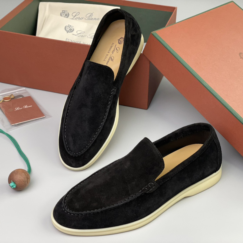 Loro Piana Summer Walk Loafers In Black - DopestKickz