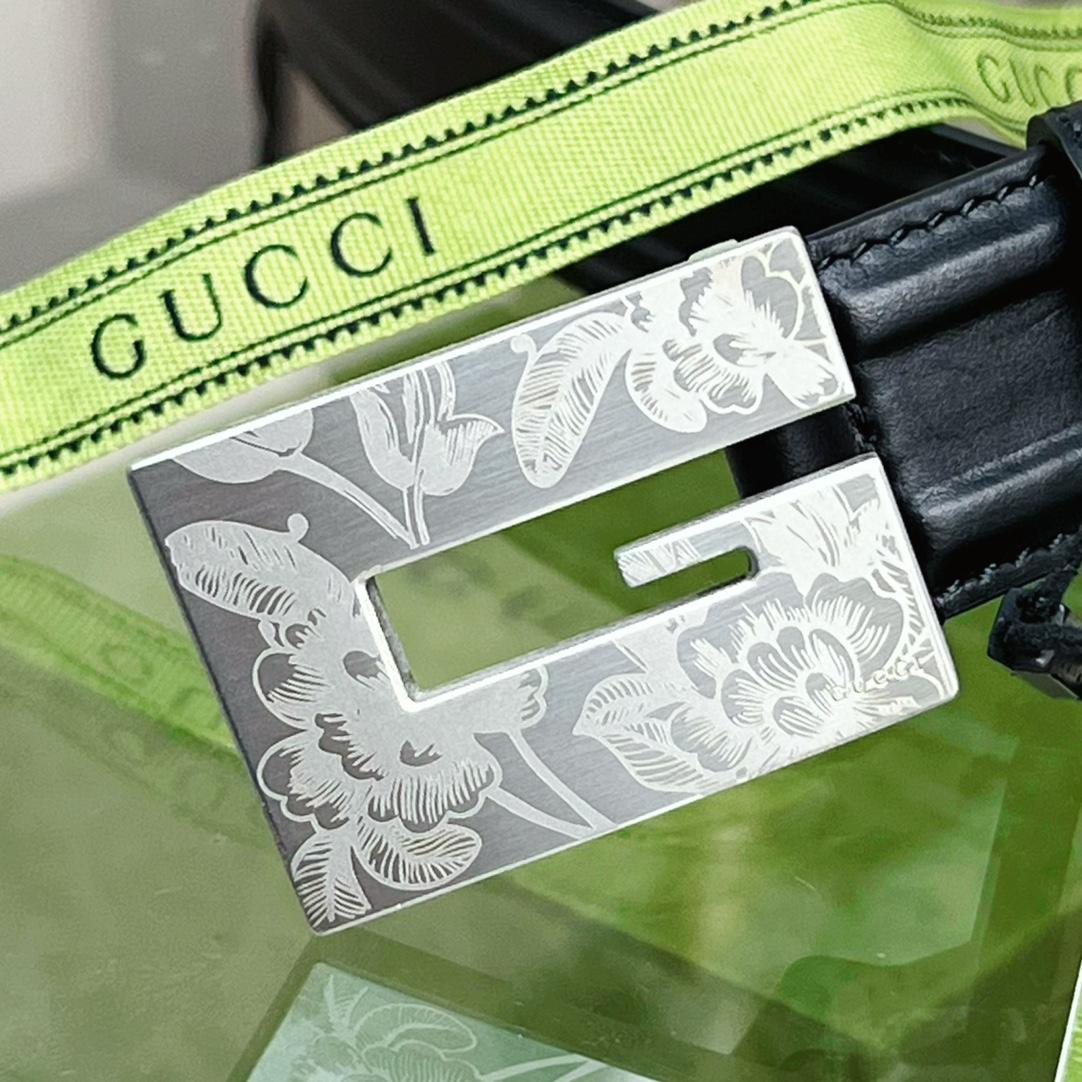 Gucci Thin Belt With Engraved Square G Buckle - DopestKickz