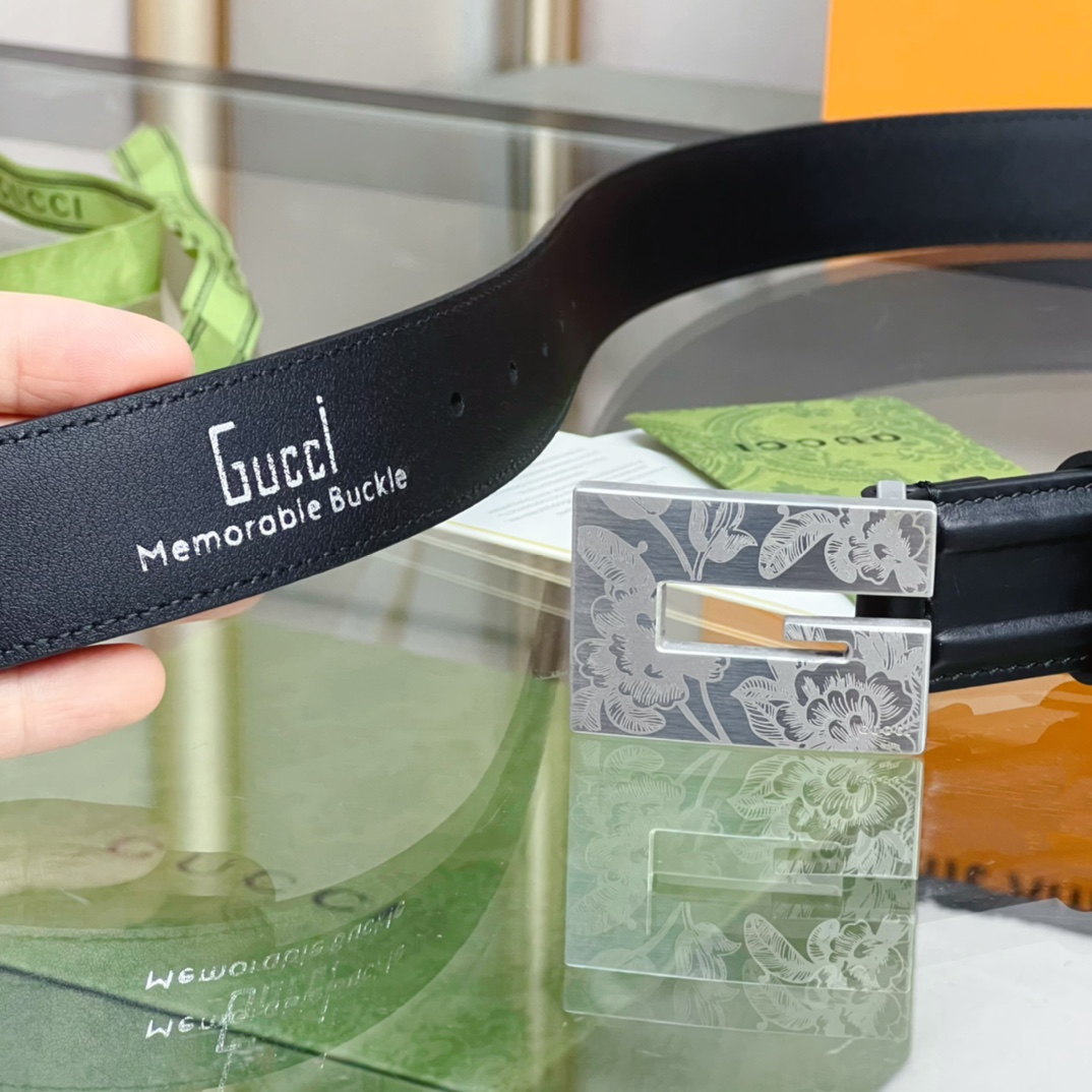 Gucci Thin Belt With Engraved Square G Buckle - DopestKickz