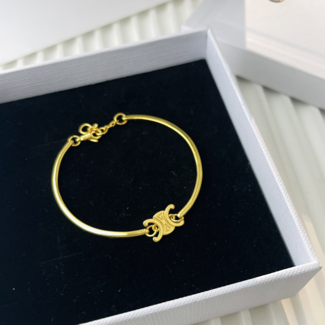 Celine Triomphe Articulated Bracelet In Brass With Gold Finish - DopestKickz