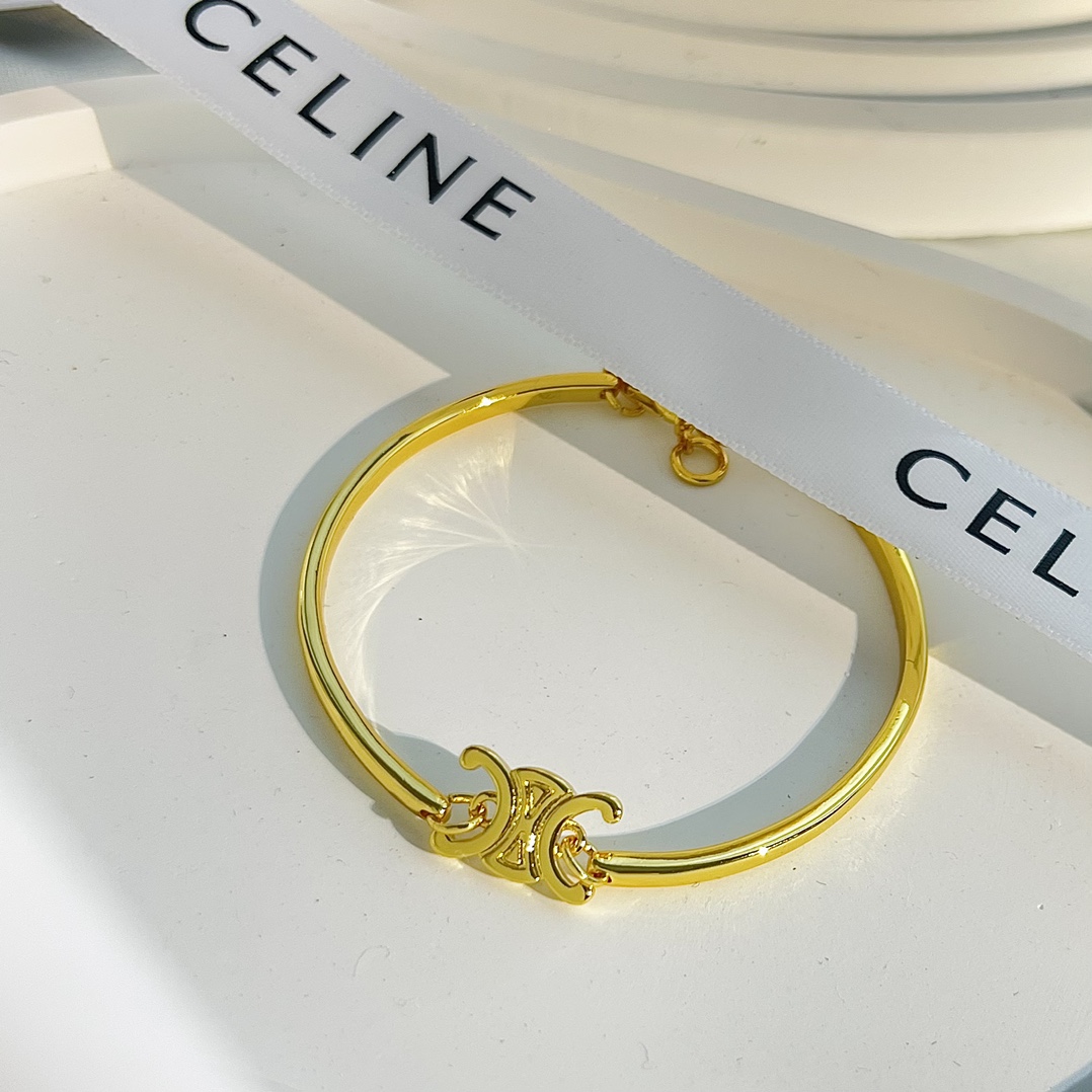 Celine Triomphe Articulated Bracelet In Brass With Gold Finish - DopestKickz