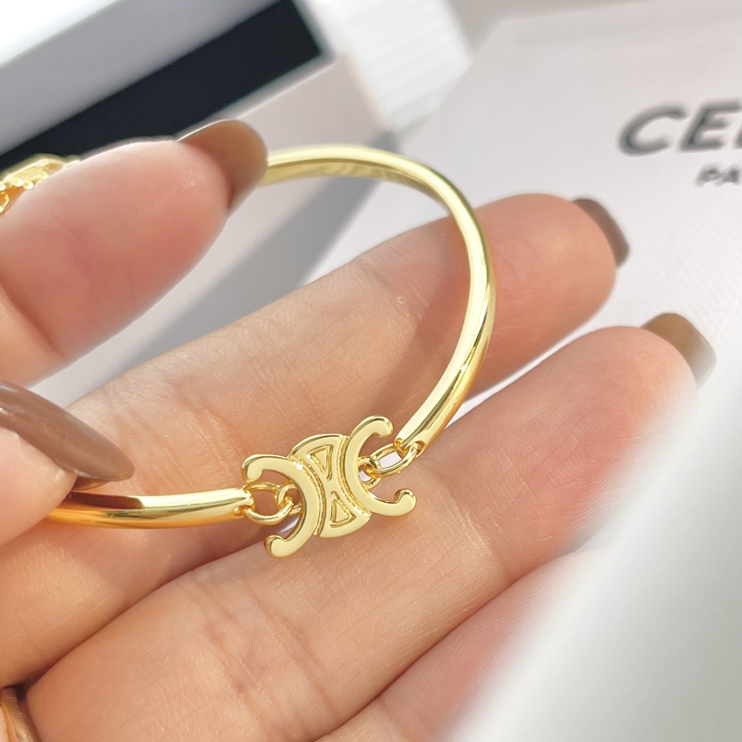 Celine Triomphe Articulated Bracelet In Brass With Gold Finish - DopestKickz