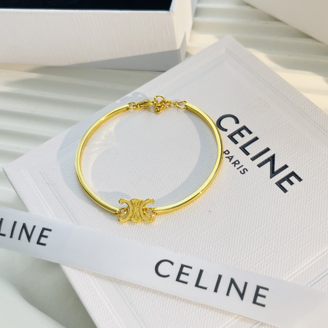 Celine Triomphe Articulated Bracelet In Brass With Gold Finish - DopestKickz