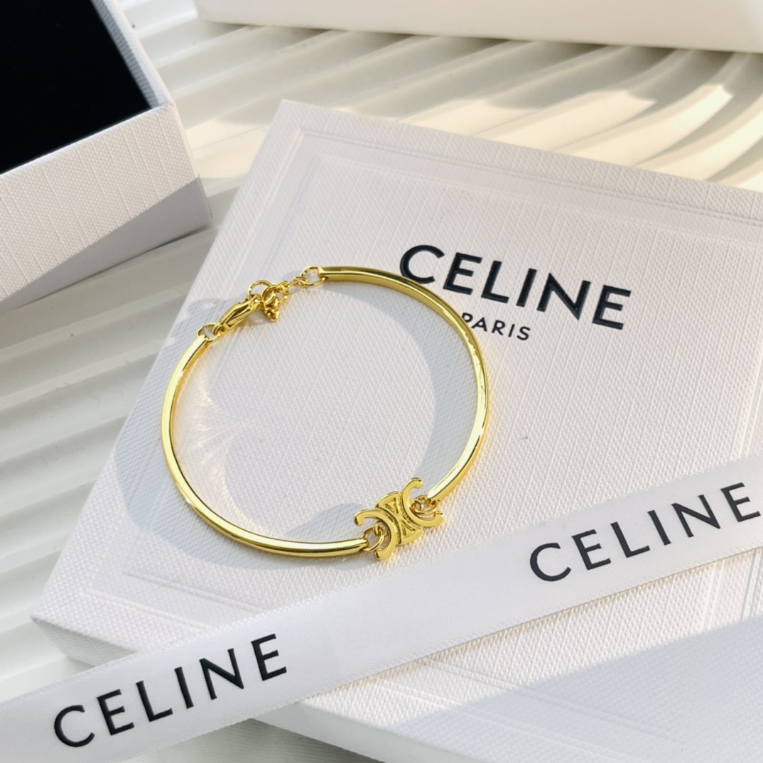 Celine Triomphe Articulated Bracelet In Brass With Gold Finish - DopestKickz
