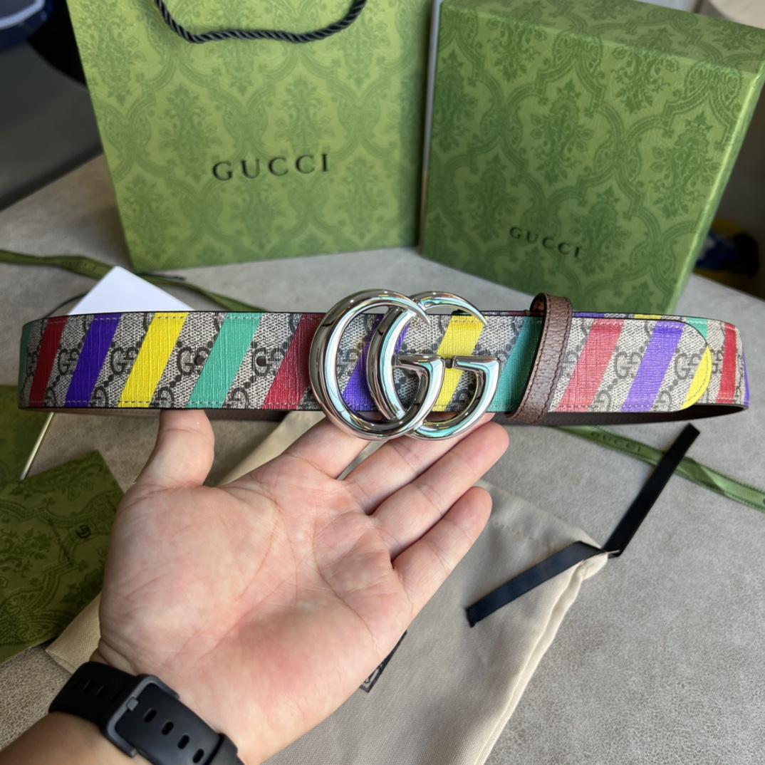 Gucci Striped Belt With Double G - DopestKickz