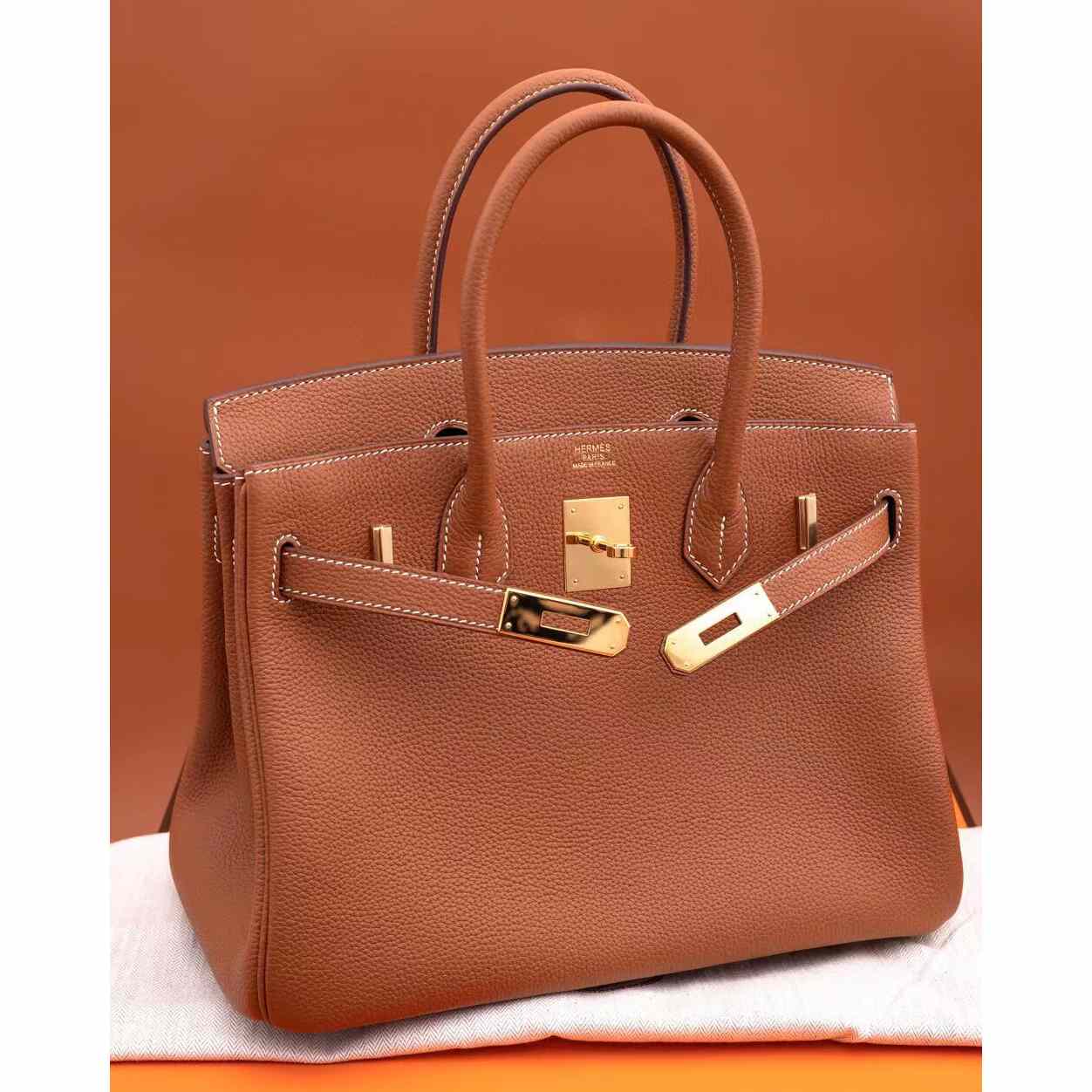 Hermes Birkin 30 Fjord Leather Gold Handbag （25-20-13CM） - DopestKickz