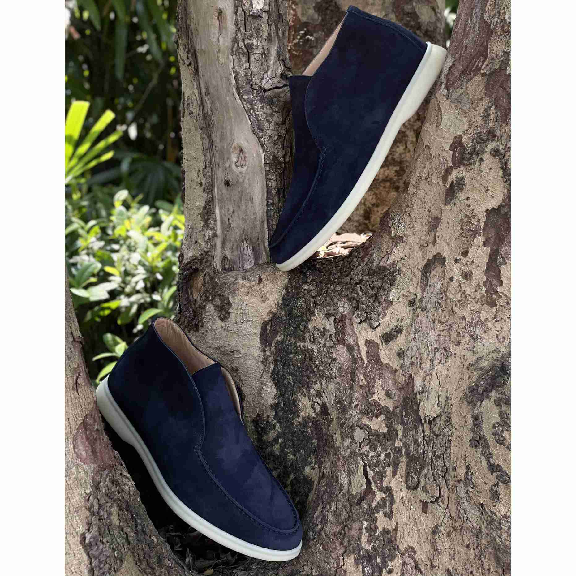 Loro Piana White Sole Summer Walk Loafers In Navy blue - DopestKickz