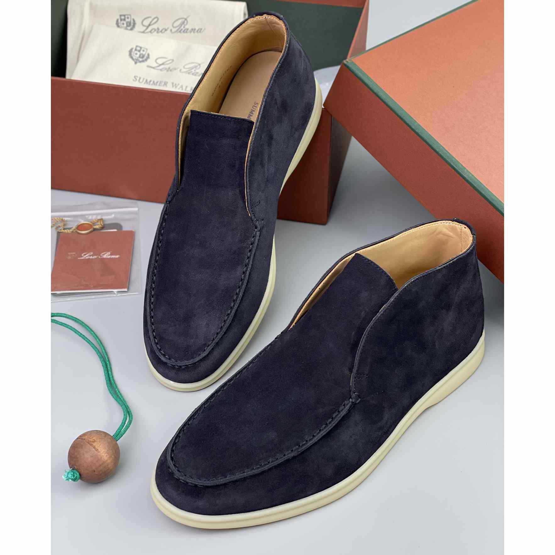 Loro Piana White Sole Summer Walk Loafers In Navy blue - DopestKickz