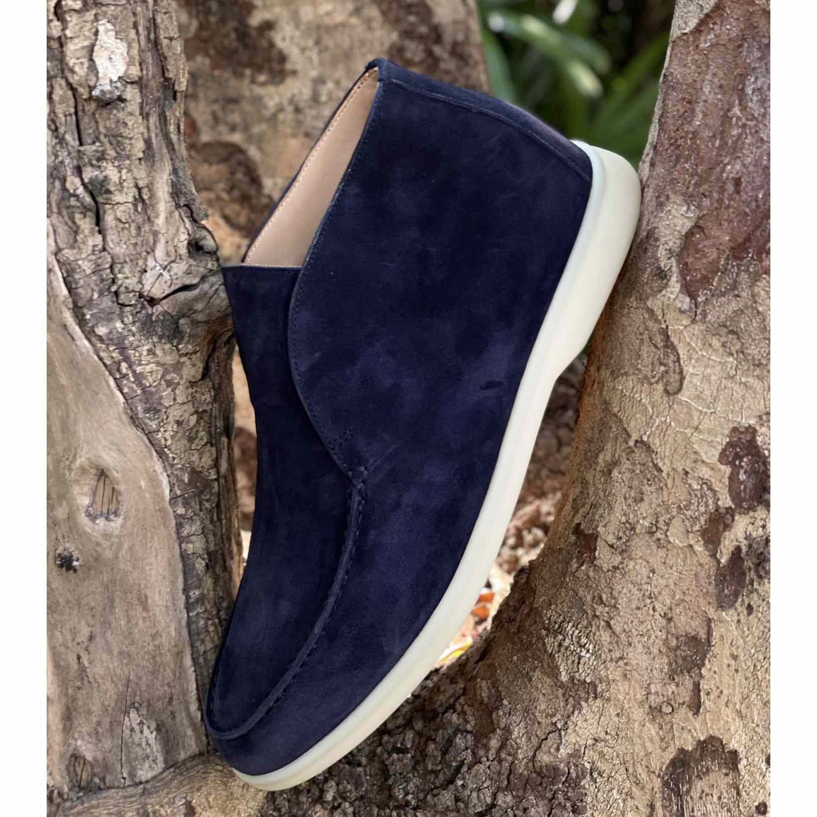 Loro Piana White Sole Summer Walk Loafers In Navy blue - DopestKickz