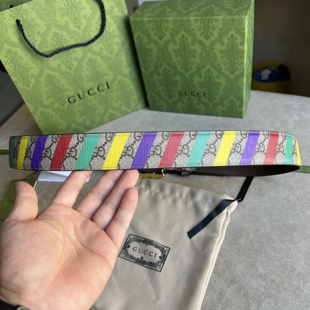 Gucci Striped Belt With Double G - DopestKickz