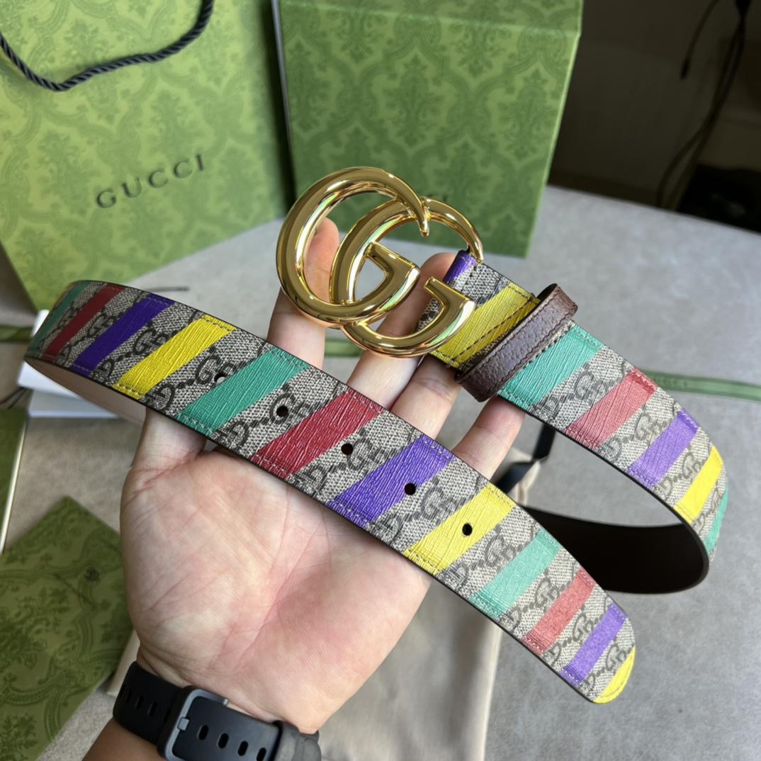 Gucci Striped Belt With Double G - DopestKickz