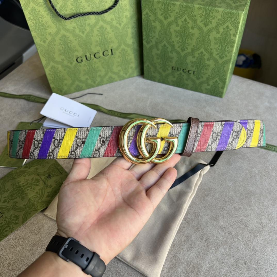 Gucci Striped Belt With Double G - DopestKickz