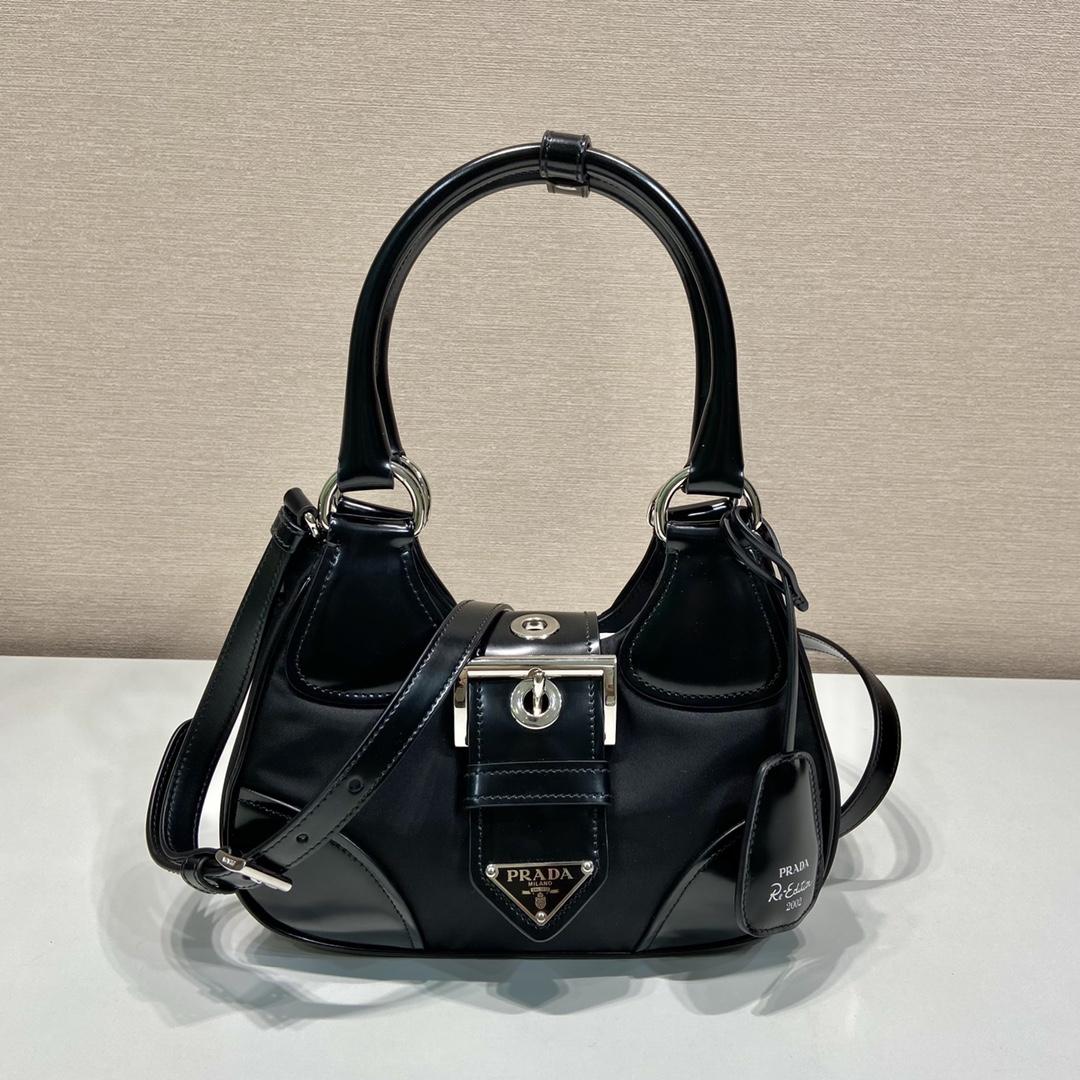 Prada Moon Re-Nylon And Leather Bag(22.5-16-7.5cm) - DopestKickz