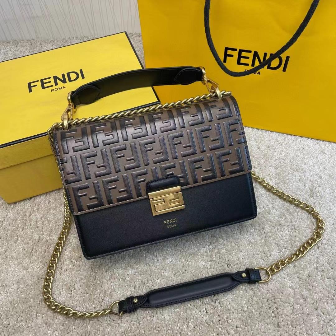 Fendi Kan I Black Leather Bag (25-17-10cm)   - DopestKickz