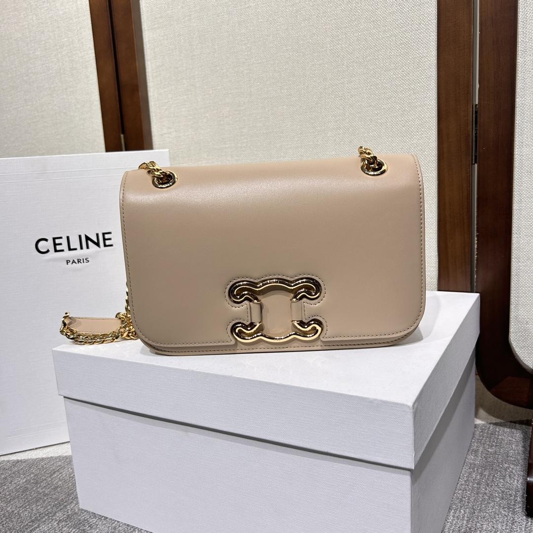 Celine Medium Bag Triomphe Frame In Shiny Calfskin - DopestKickz