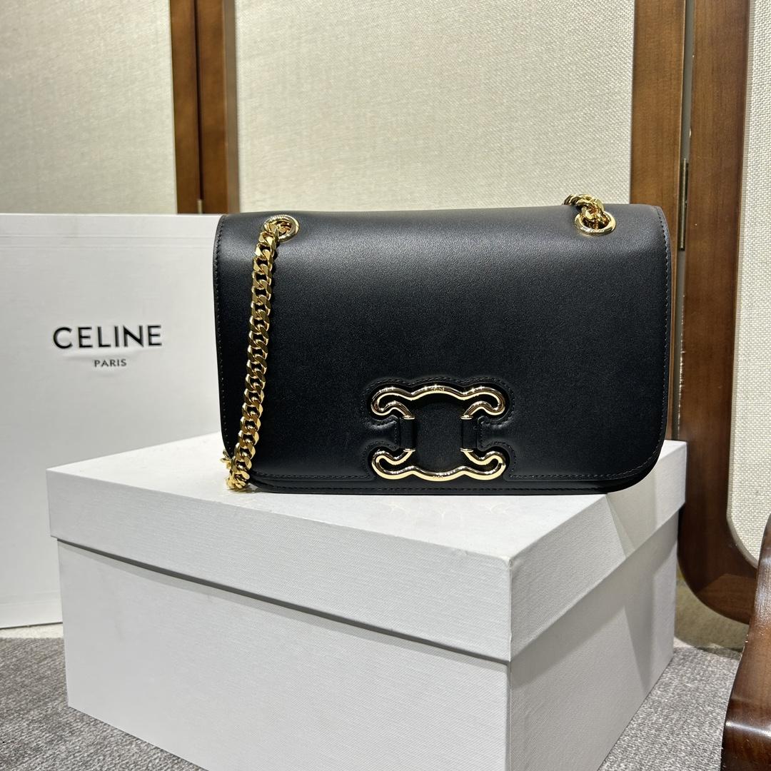 Celine Medium Bag Triomphe Frame In Shiny Calfskin - DopestKickz