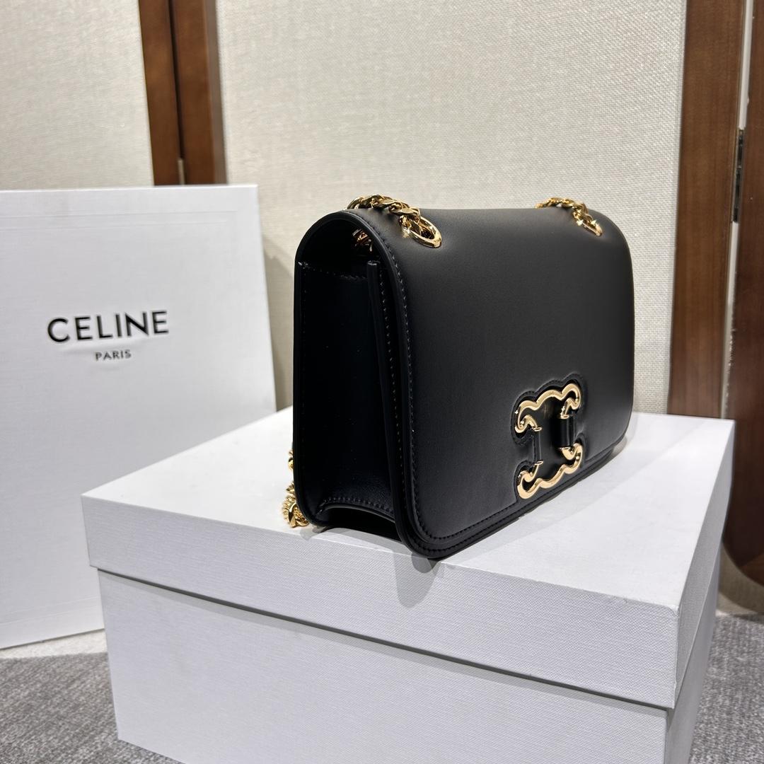 Celine Medium Bag Triomphe Frame In Shiny Calfskin - DopestKickz