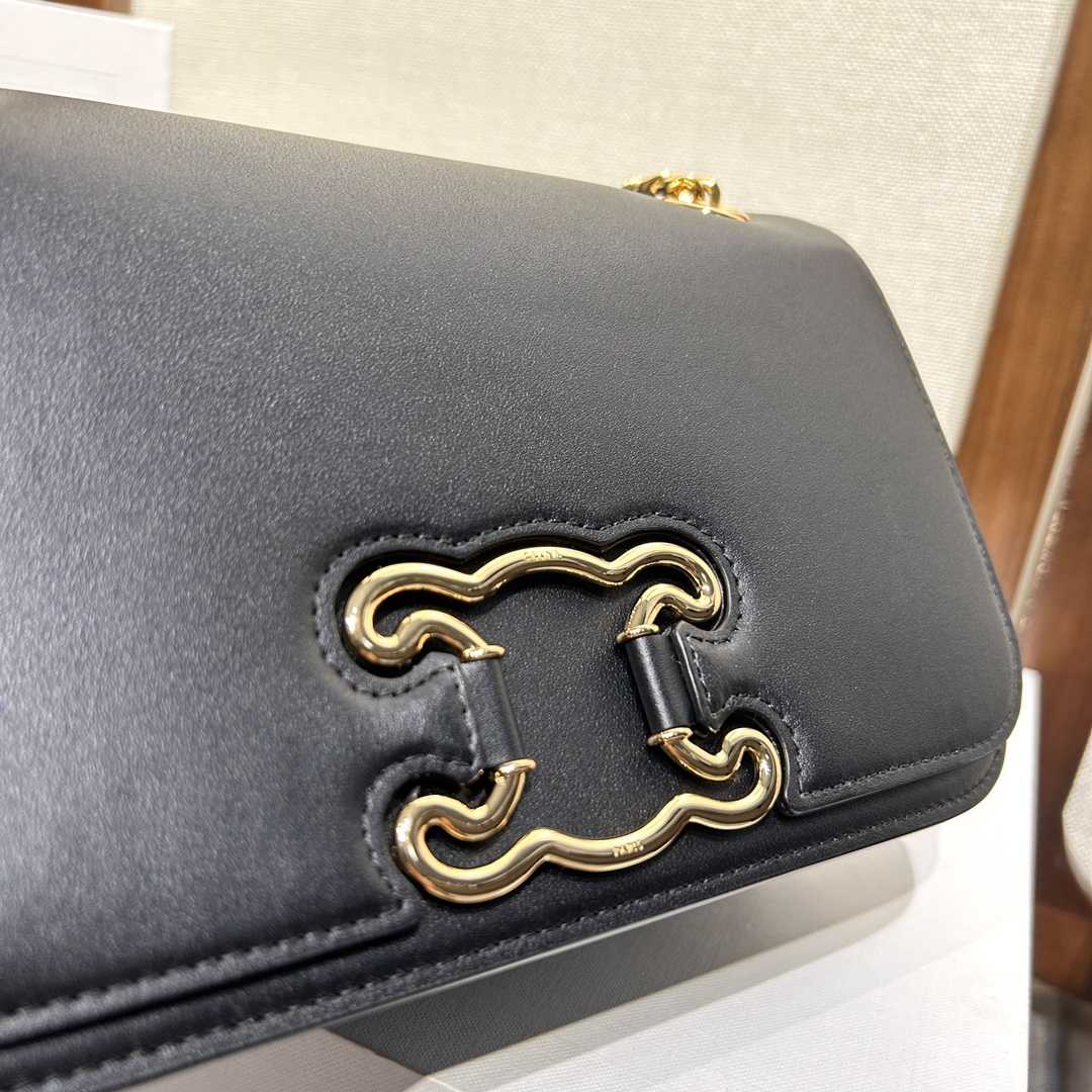 Celine Medium Bag Triomphe Frame In Shiny Calfskin - DopestKickz