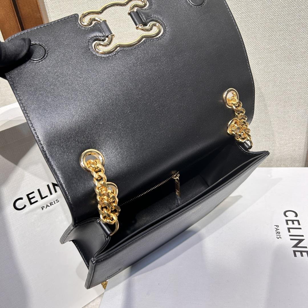 Celine Medium Bag Triomphe Frame In Shiny Calfskin - DopestKickz