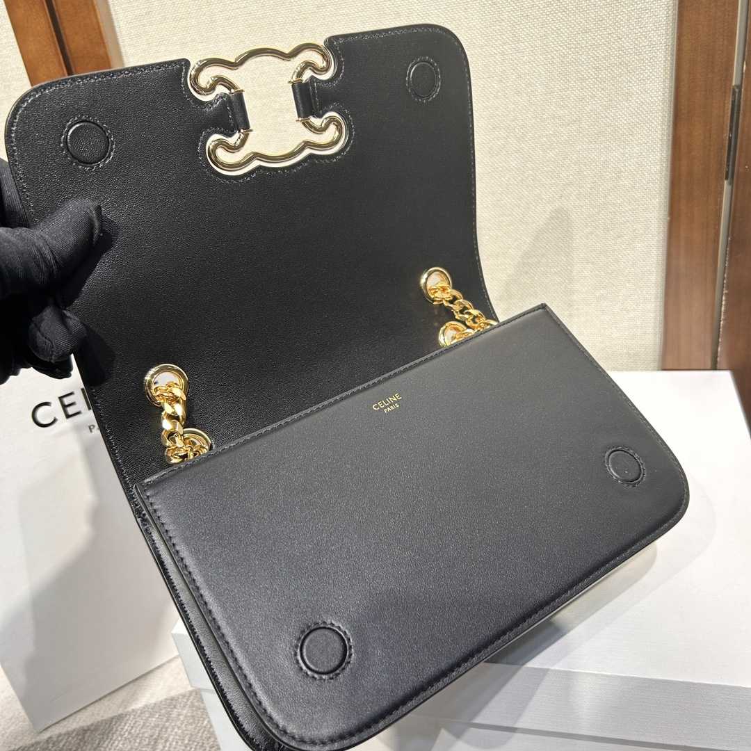 Celine Medium Bag Triomphe Frame In Shiny Calfskin - DopestKickz