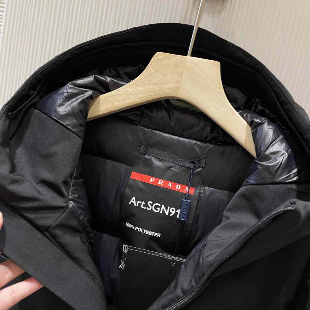 Prada Logo Hooded Puffer Jacket - DopestKickz