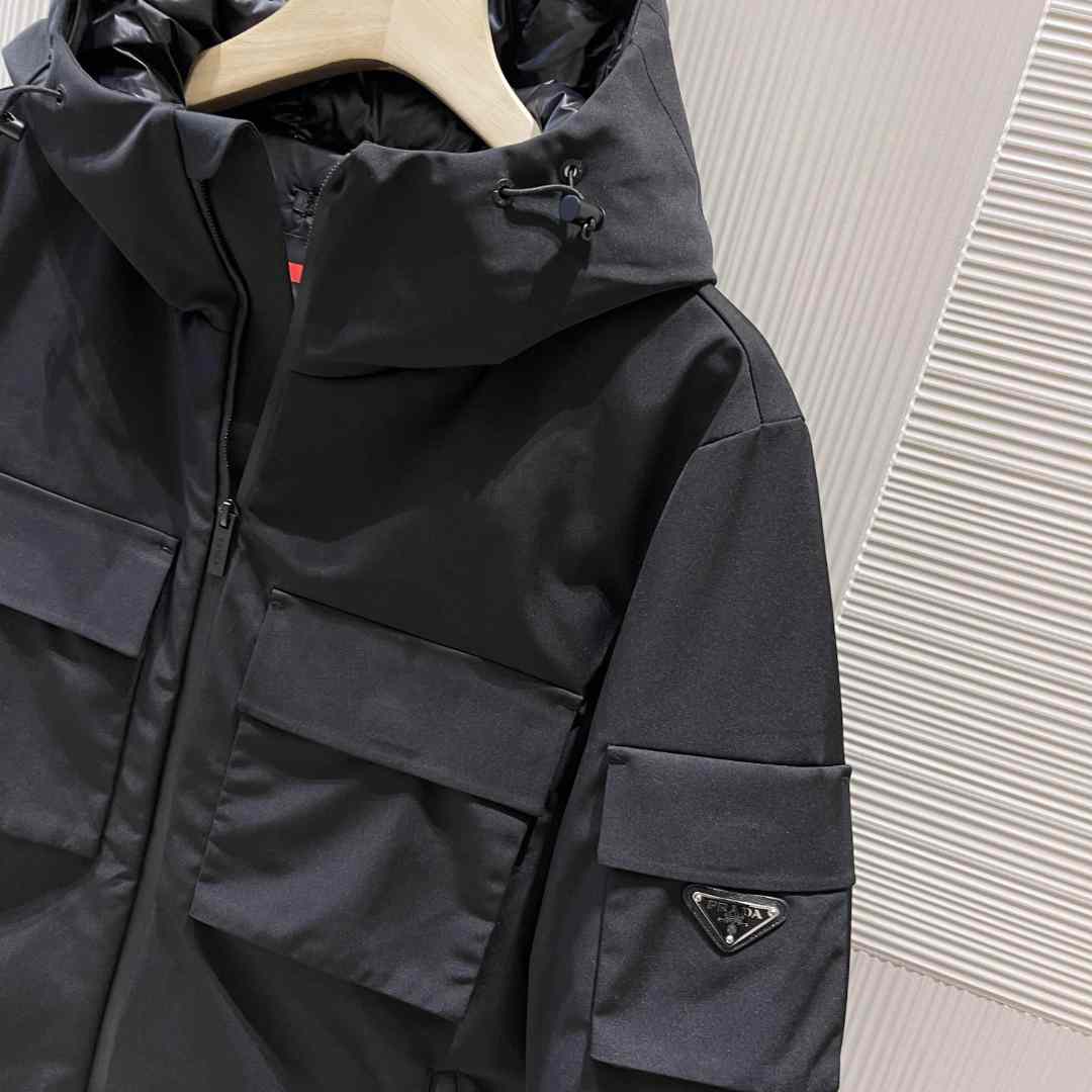 Prada Logo Hooded Puffer Jacket - DopestKickz