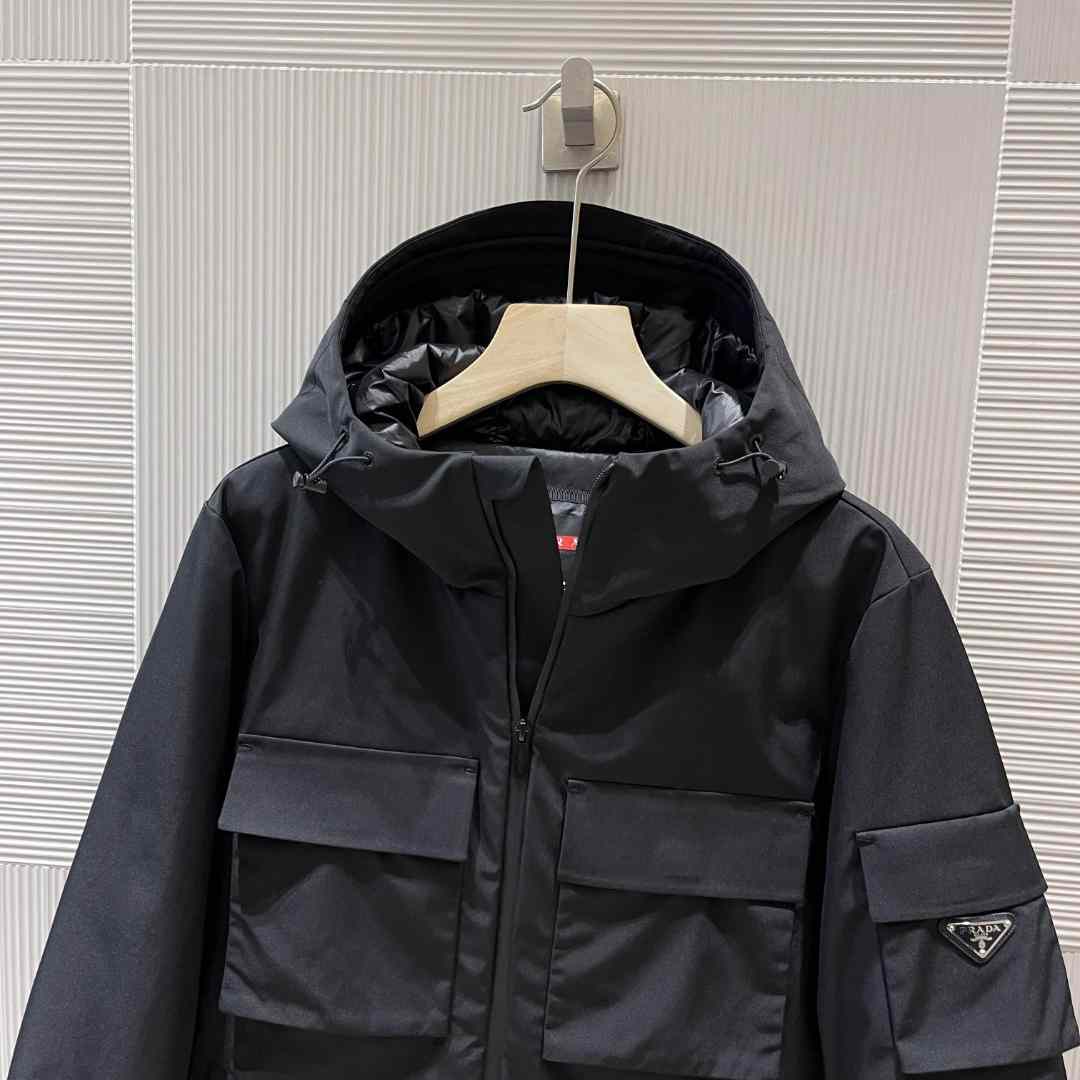 Prada Logo Hooded Puffer Jacket - DopestKickz