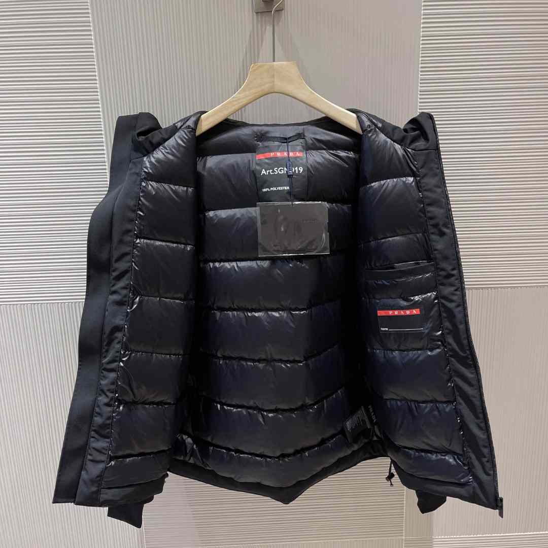 Prada Logo Hooded Puffer Jacket - DopestKickz